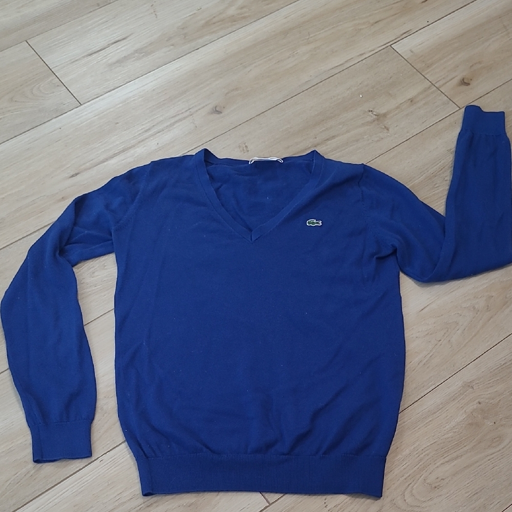 Lacoste Men's Blue V-Neck Sweater Size 34/XS